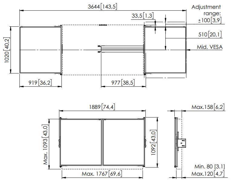 Vogels Postranní tabule 75" pro lifty RISE 200x a 4xxx, bílá keramika pro psaní fixem, magnetický zámek
