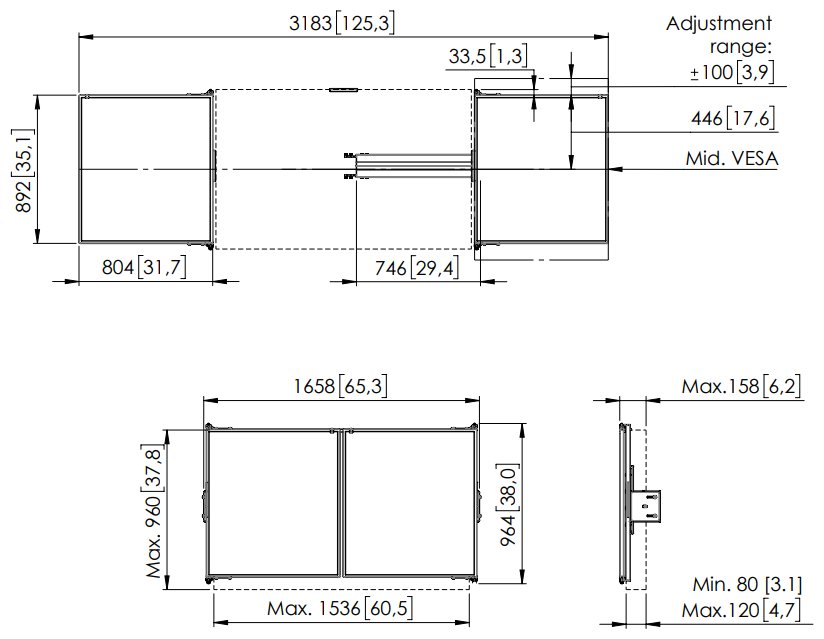 Vogels Postranní tabule 65" pro lifty RISE 200x a 4xxx, bílá keramika pro psaní fixem, magnetický zámek