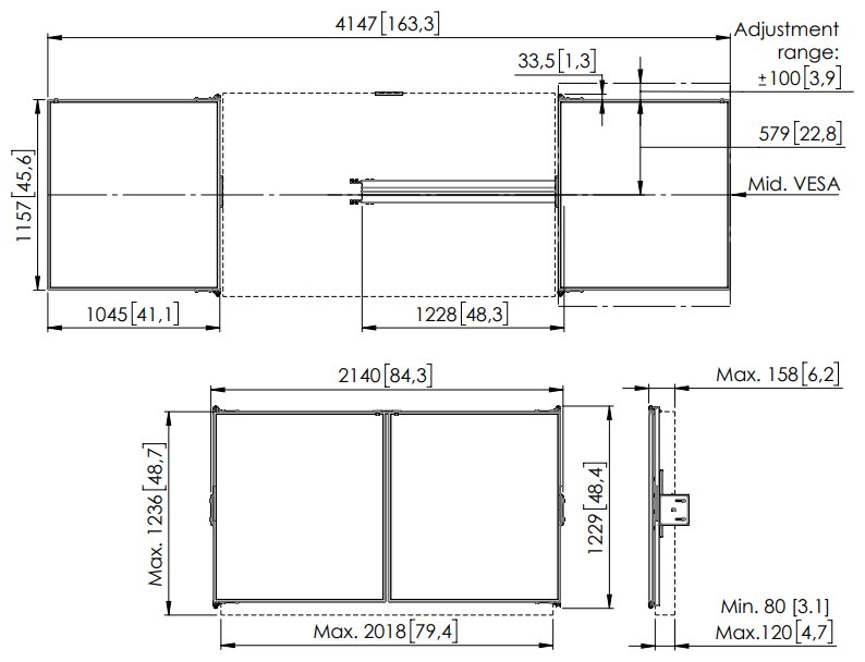 Vogels Postranní tabule 86" pro lifty RISE 200x a 4xxx, bílá keramika pro psaní fixem, magnetický zámek