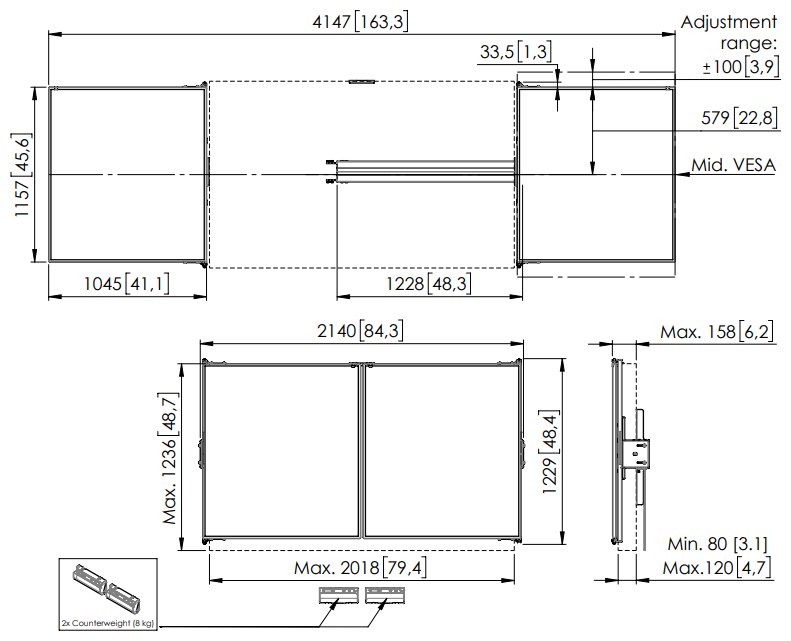 Vogels Postranní tabule 86" pro lifty RISE 5xxx, bílá keramika pro psaní fixem, magnetický zámek