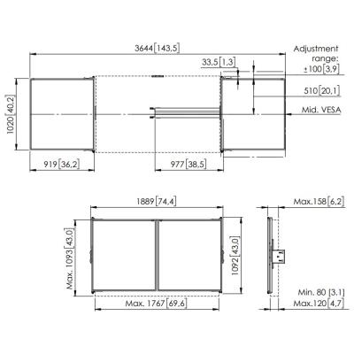 Vogels Postranní tabule 75" pro lifty RISE 200x a 4xxx, bílá keramika pro psaní fixem, magnetický zámek