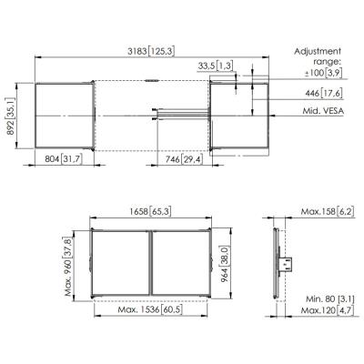 Vogels Postranní tabule 65" pro lifty RISE 200x a 4xxx, bílá keramika pro psaní fixem, magnetický zámek