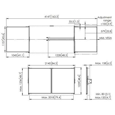 Vogels Postranní tabule 86" pro lifty RISE 200x a 4xxx, bílá keramika pro psaní fixem, magnetický zámek
