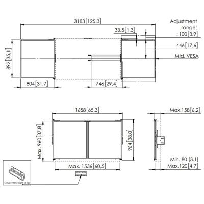 Vogels Postranní tabule 65" pro lifty RISE 5xxx, bílá keramika pro psaní fixem, magnetický zámek