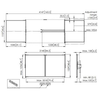 Vogels Postranní tabule 86" pro lifty RISE 5xxx, bílá keramika pro psaní fixem, magnetický zámek