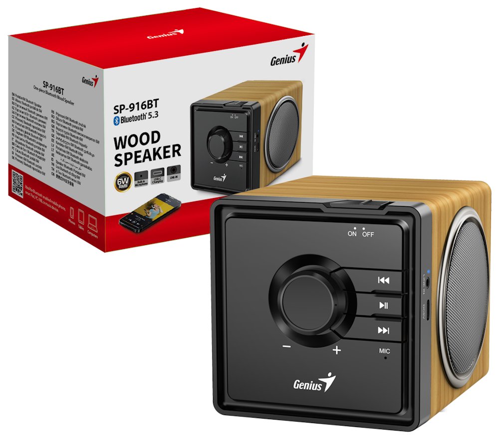 GENIUS repro SP-916BT/ Bluetooth 5.3/ 6W/ mikrofon/ barva světlé dřevo