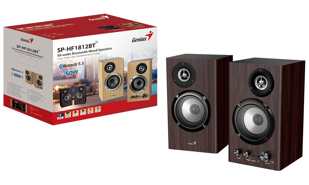 GENIUS repro SP-HF1812BT Dark Brown/ 2.0/ 50W/ Bluetooth 5.3/ dřevěné/ barva tmavé dřevo