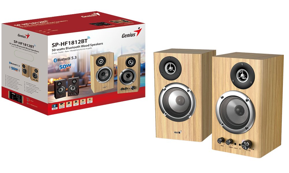 GENIUS repro SP-HF1812BT Pine Wood/ 2.0/ 50W/ Bluetooth 5.3/ dřevěné/ barva světlé dřevo