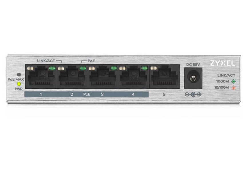 Zyxel GS1005-HP, 5 Port Gigabit PoE+ unmanaged desktop Switch, 4 x PoE, 60 Watt