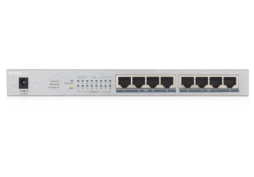 Zyxel GS1008-HP, 8 Port Gigabit PoE+ unmanaged desktop Switch, 8 x PoE, 60 Watt