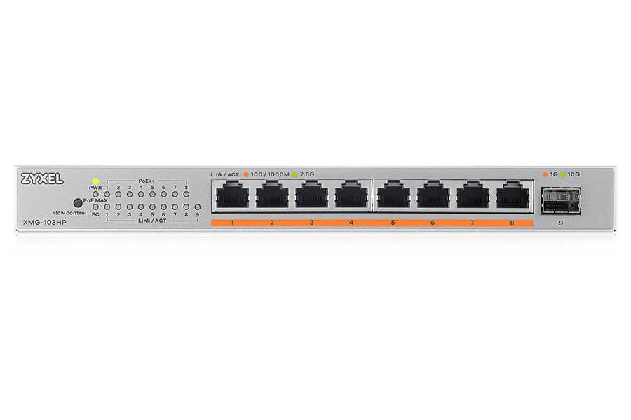 Zyxel XMG-108HP 8 Ports 2,5G + 1 SFP+, 8 ports 100W total PoE++ Desktop MultiGig unmanaged Switch