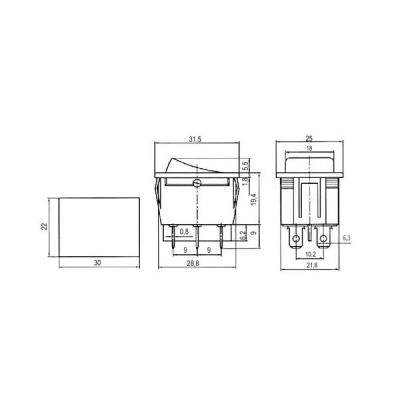 Solarmi Přepínač kolébkový 2pol./6pin ON-ON 250V/15A černý