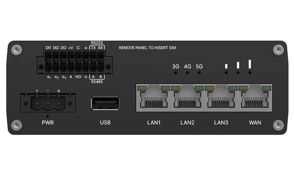 Teltonika RUTM55 průmyslový router, dual SIM + eSIM, 5G, 4x LAN,  serial RS232/485, WiFi 5