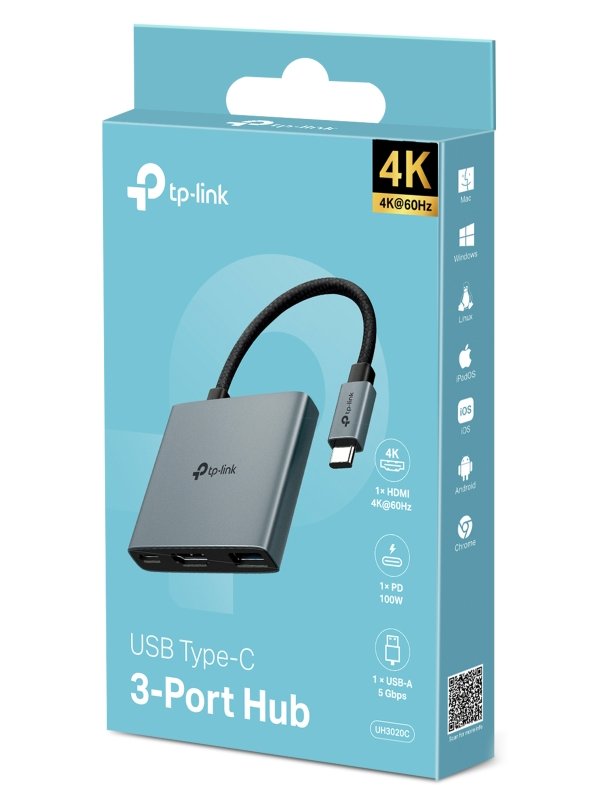 TP-Link UH3020C Dokovací stanice 1x USB-C na 3 porty s HDMI 4K při 60Hz, 100W PD, 1× USB-A