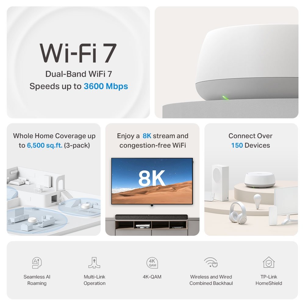 TP-Link Deco BE22 Mesh systém BE3600, WiFi 7, 688MBps na 2,4GHz, 2882 Mbps na 5GHz, 2x GLAN, 1ks v balení