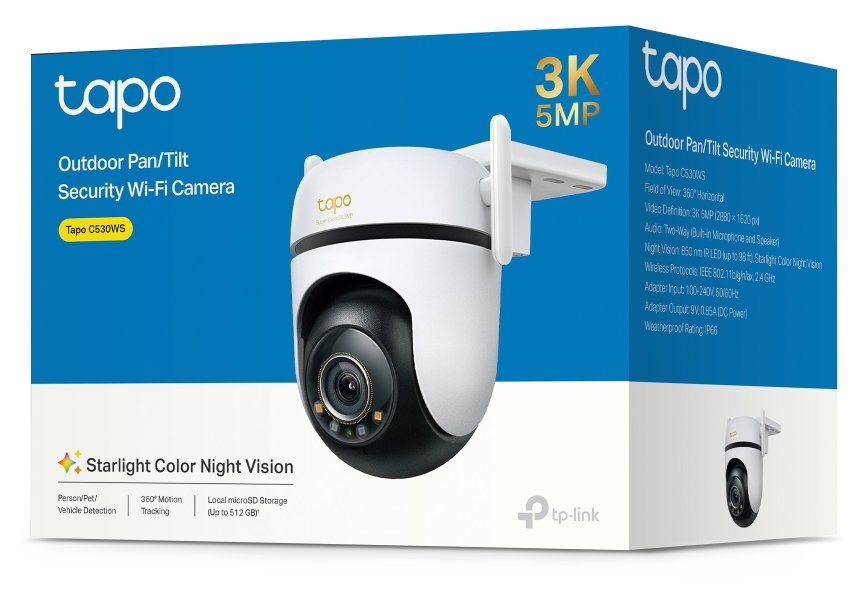 TP-Link Tapo C530WS - Venkovní Wi-Fi kamera s rozlišením 3K, rotace a sledování pohybu 360°, noční vidění, 1x LAN, IP66