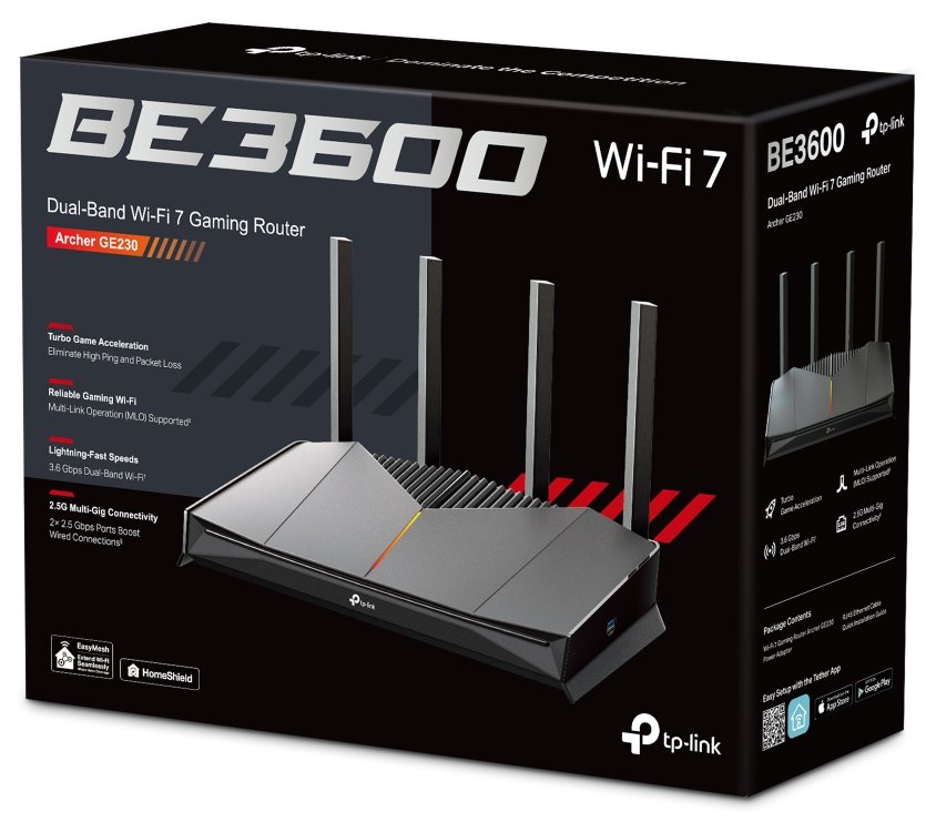 TP-Link Archer GE230 BE3600 Herní router, 2x 2,5G WAN/LAN, 3x GLAN, USB 3.0, EasyMesh