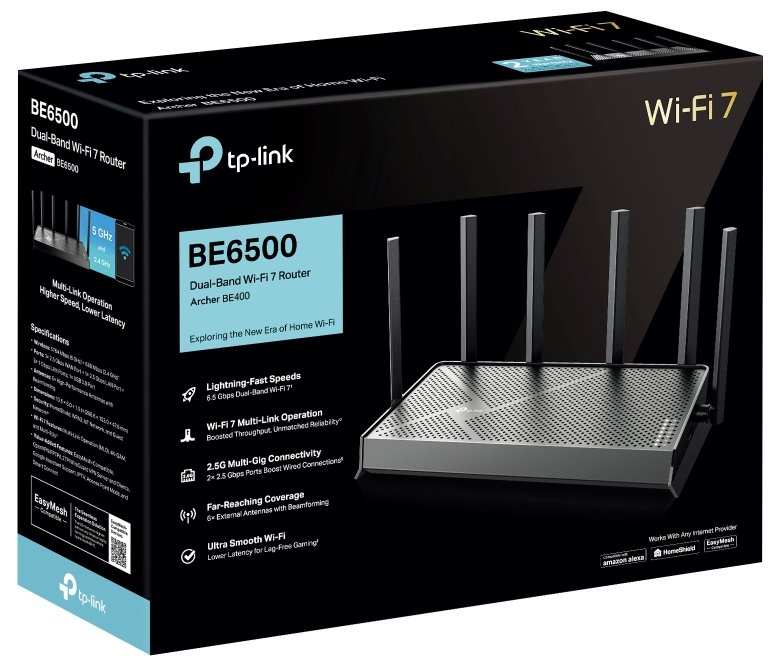 TP-Link Archer BE400 BE6500 WiFi 7 router, 2x 2,5GWAN/LAN, 3x GLAN, USB 3.0, EasyMesh