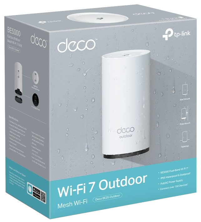 TP-Link Deco BE25 venkovní Mesh systém BE3600, WiFi 7, 688MBps na 2,4GHz, 2882 Mbps na 5GHz, 2x 2,5GLAN, 1ks v balení