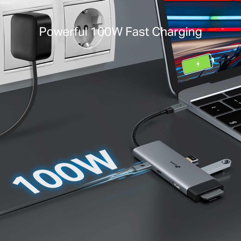 TP-Link UH7020C USB-C Hub na 1x USB-C, 1x HDMI 4K při 60Hz, 1x USB-C 100W PD, 2× USB-A, SD