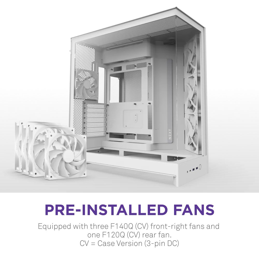 NZXT skříň H9 Flow dvoukomorová ATX / 3x140mm fan / 1x120mm / perforovaný top / proskl. bočnice, front / bílá