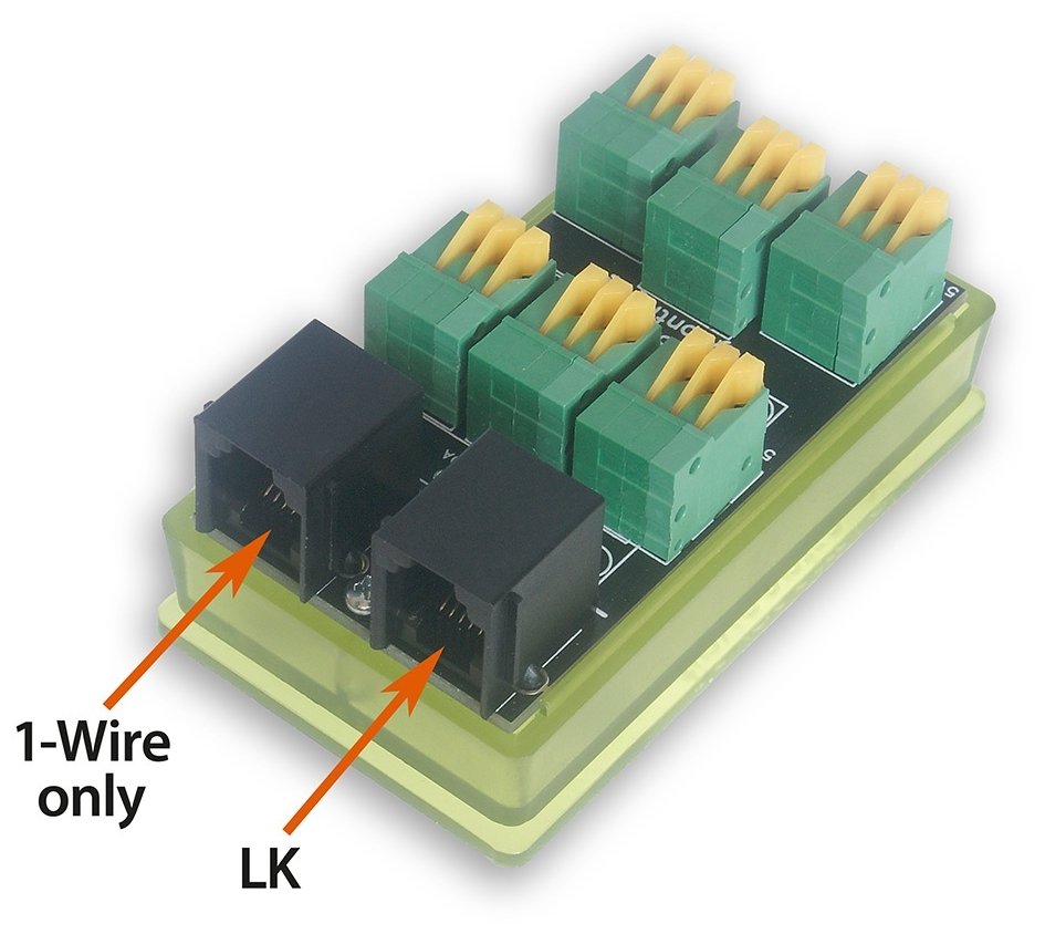 TINYCONTROL Splitter tB2, rozšíření 1-Wire - 1× RJ12 a 6× terminál