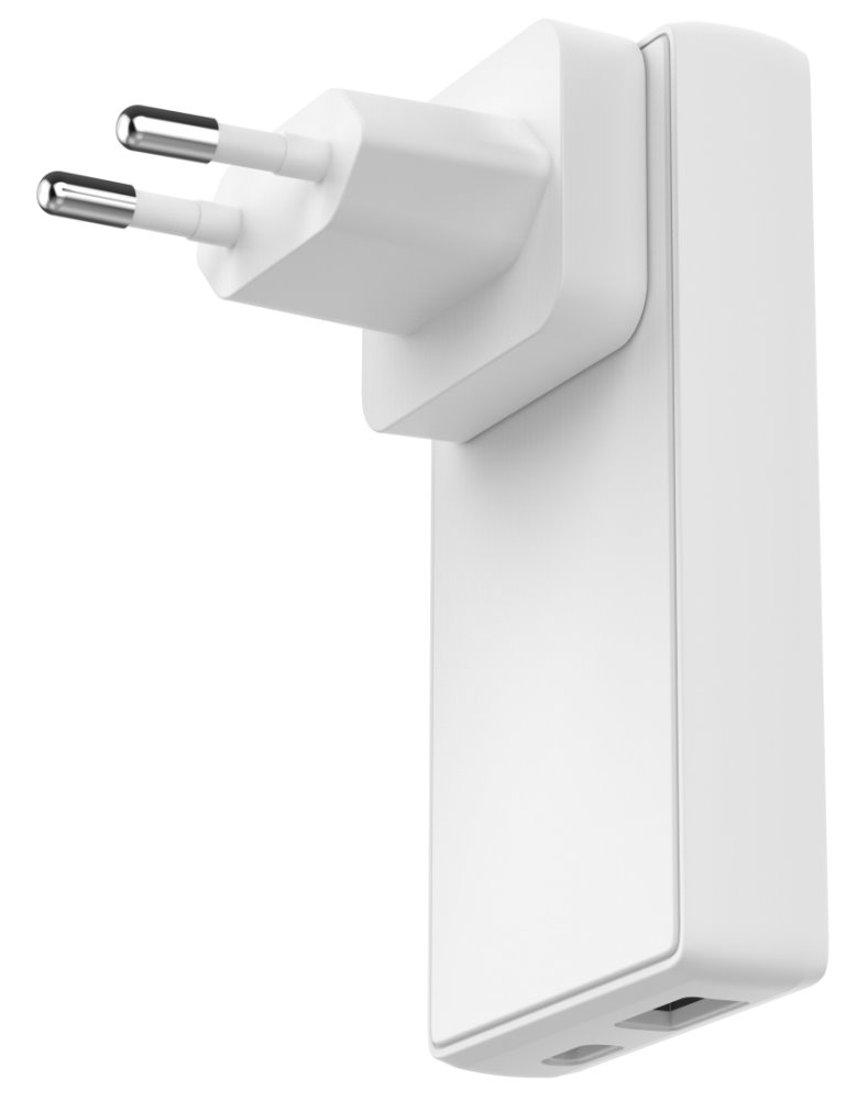 Swissten cestovní adaptér GaN USB-C + USB-A 65w výměnné vidlice (US, EU, UK) bílý