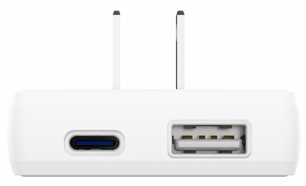 Swissten cestovní adaptér GaN USB-C + USB-A 65w výměnné vidlice (US, EU, UK) bílý
