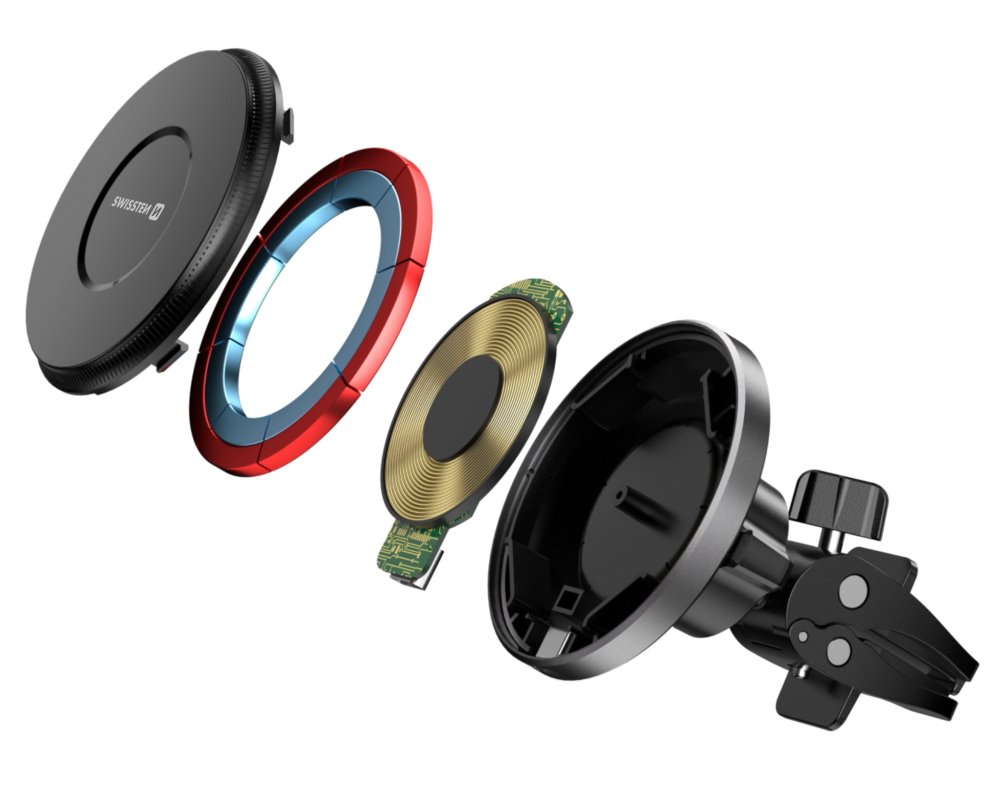 Swissten magnetický držák do ventilace auta airhold s bezdrátovým nabíjením 15w / 7,5w (kompatibilní s magsafe)