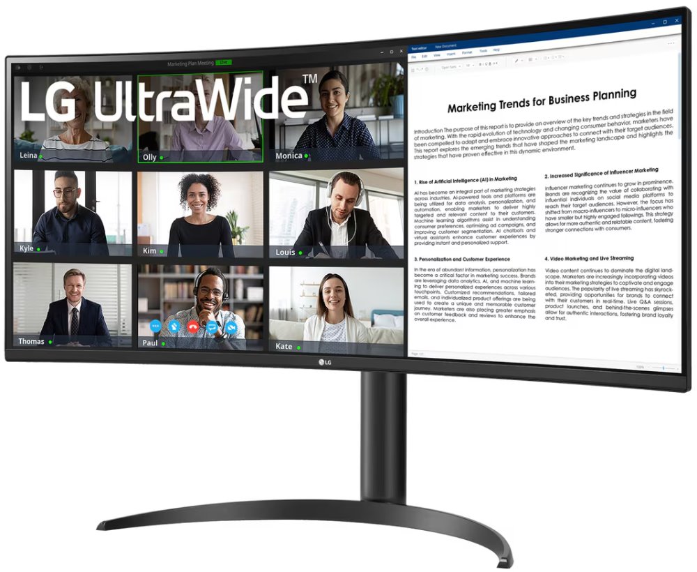 LG monitor 34WR55QK-B VA 34" UWQHD zakřivený/ 3440×1440/ 21:9/ 100Hz/ DP/ HDMI/ USB/ výškově nastavitelný