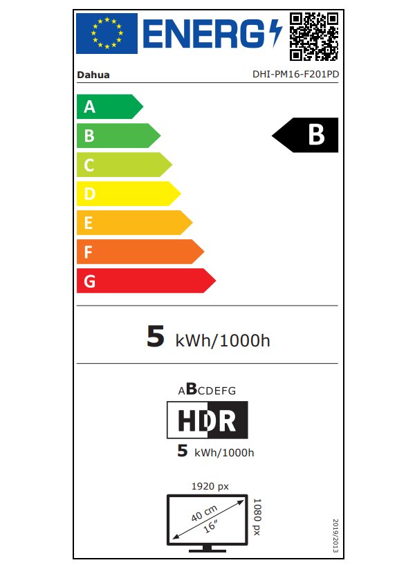 DAHUA 16" LED PM16-F201PD/ IPS panel/ 1920x1080 (FHD)/ 1200:1/ 10ms/ 200 cd/m2/ HDMI/ 2xUSB-C/ VESA 75x75/ černý