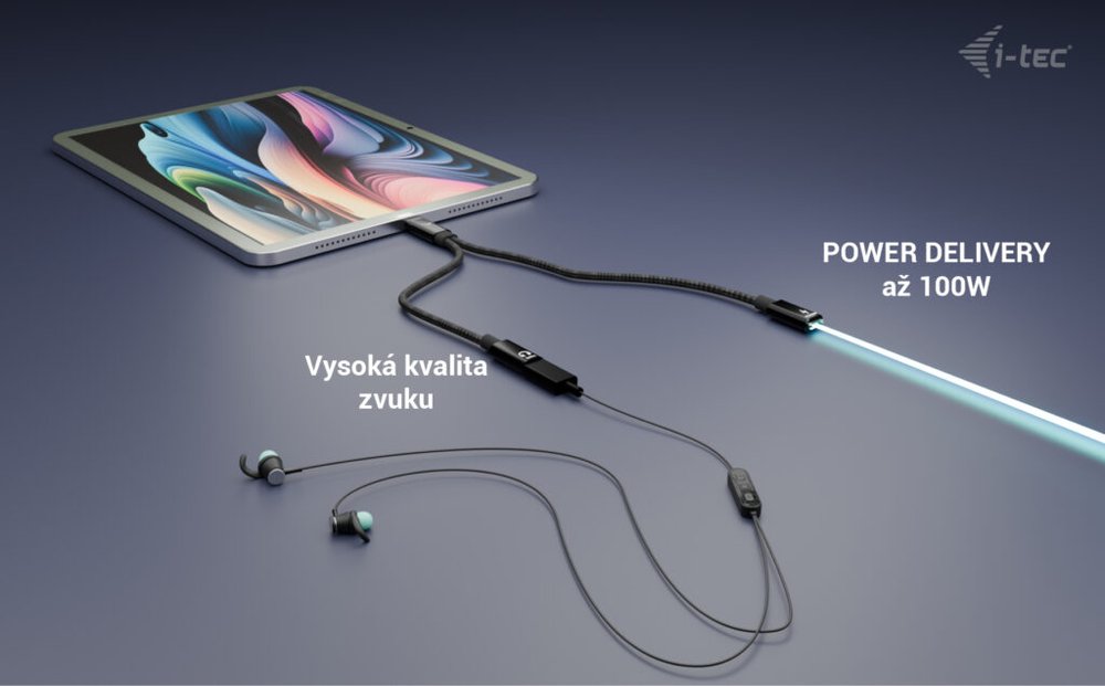 i-tec přípojný kabel USB-C Splitter Audio/Data, Power Delivery 100W