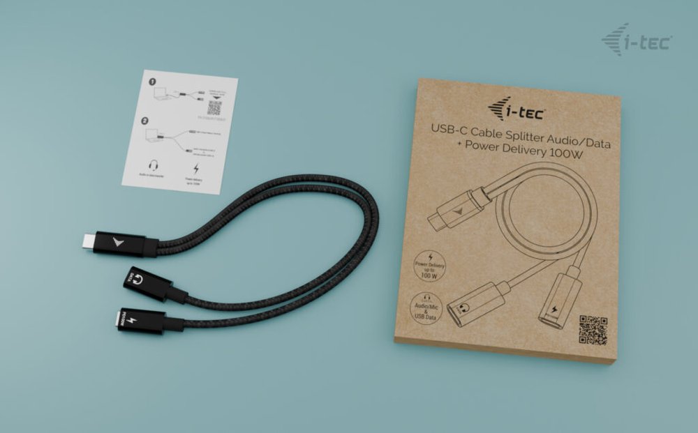 i-tec přípojný kabel USB-C Splitter Audio/Data, Power Delivery 100W