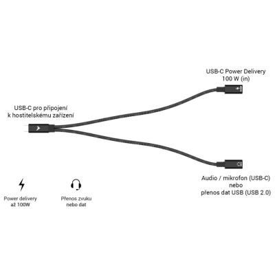 i-tec přípojný kabel USB-C Splitter Audio/Data, Power Delivery 100W