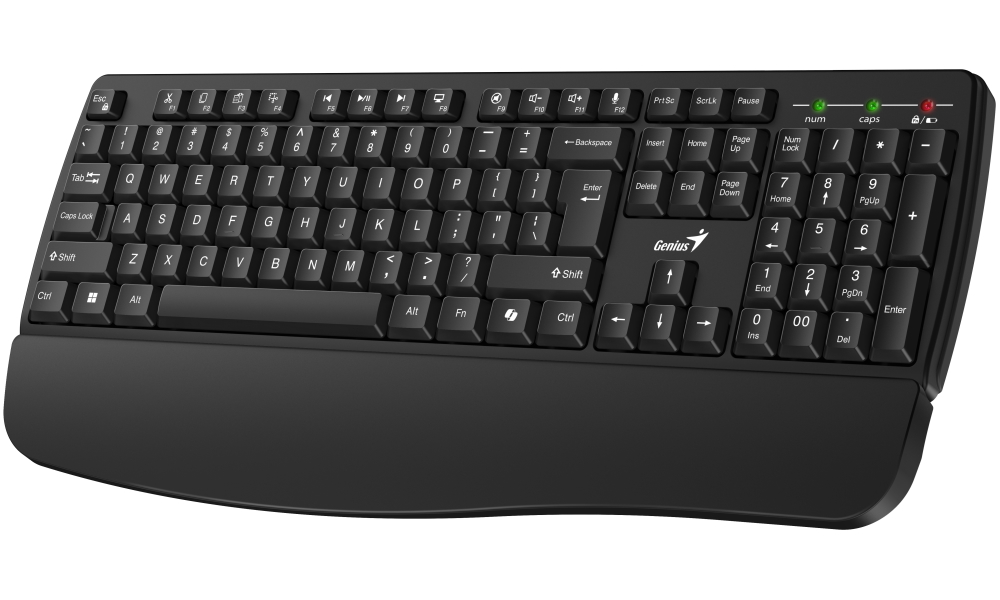 GENIUS KB-7123/ bezdrátová 2,4GHz/ ergo předložka/ Copilot/ mini receiver/ USB/ černá/ CZ+SK layout