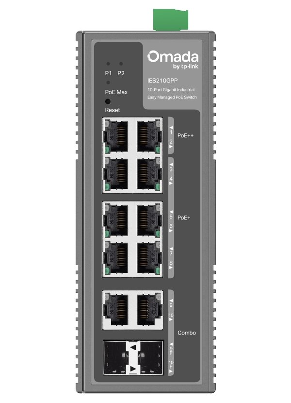 TP-Link IES210GPP - 10-portový Omada Industry PoE Switch, 2x GLAN PoE++, 6x GLAN PoE+, 2x GLAN, 2x Combo Gigabit SFP