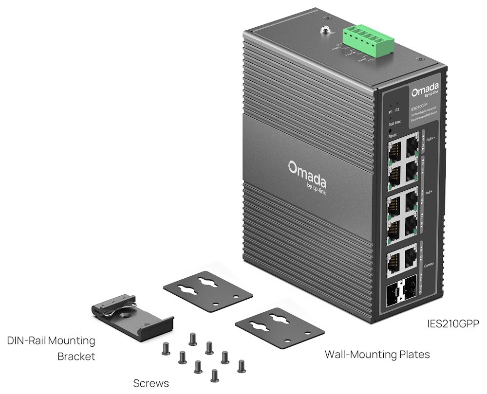 TP-Link IES210GPP - 10-portový Omada Industry PoE Switch, 2x GLAN PoE++, 6x GLAN PoE+, 2x GLAN, 2x Combo Gigabit SFP