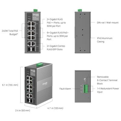 TP-Link IES210GPP - 10-portový Omada Industry PoE Switch, 2x GLAN PoE++, 6x GLAN PoE+, 2x GLAN, 2x Combo Gigabit SFP