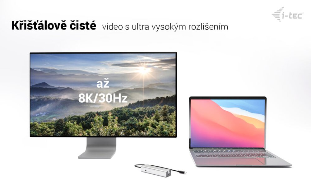 i-tec USB-C Charging Metal HUB 5port with USB-C video 8K, Power Delivery 85W