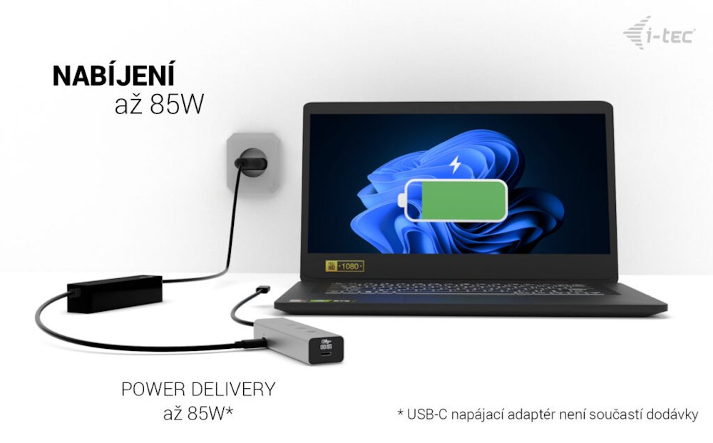 i-tec USB-C Charging Metal HUB 5port with USB-C video 8K, Power Delivery 85W