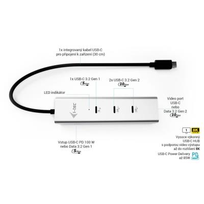 i-tec USB-C Charging Metal HUB 5port with USB-C video 8K, Power Delivery 85W