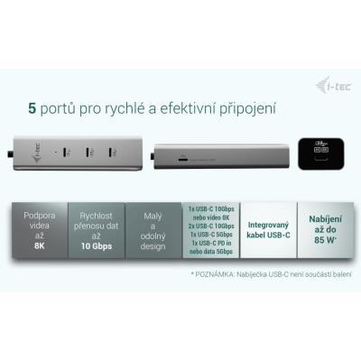 i-tec USB-C Charging Metal HUB 5port with USB-C video 8K, Power Delivery 85W