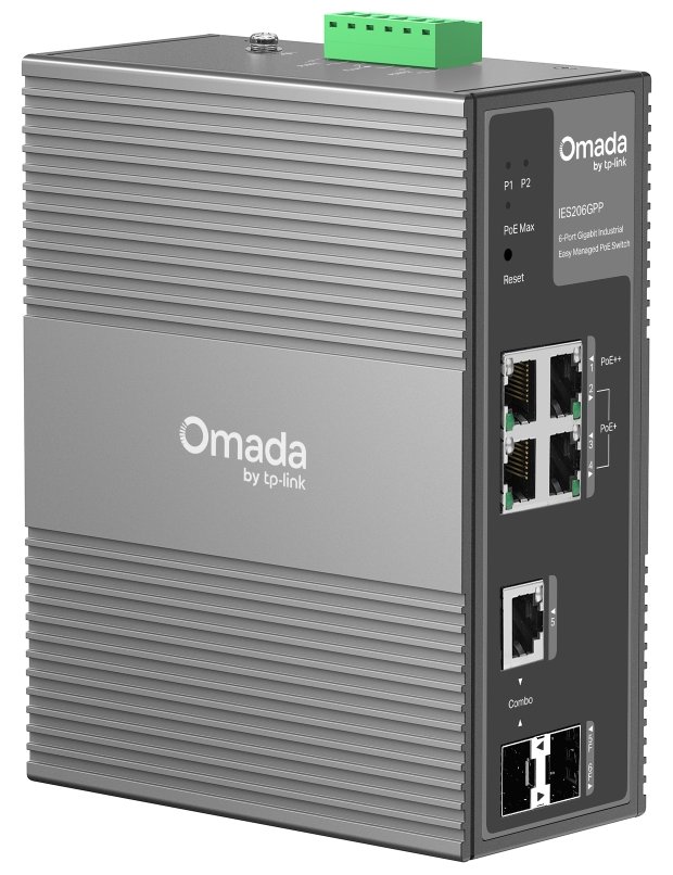 TP-Link IES206GPP - 6-portový Omada Industry PoE Switch, 1x GLAN PoE++, 3x GLAN PoE+, 1x SFP, 1x Combo Gigabit SFP