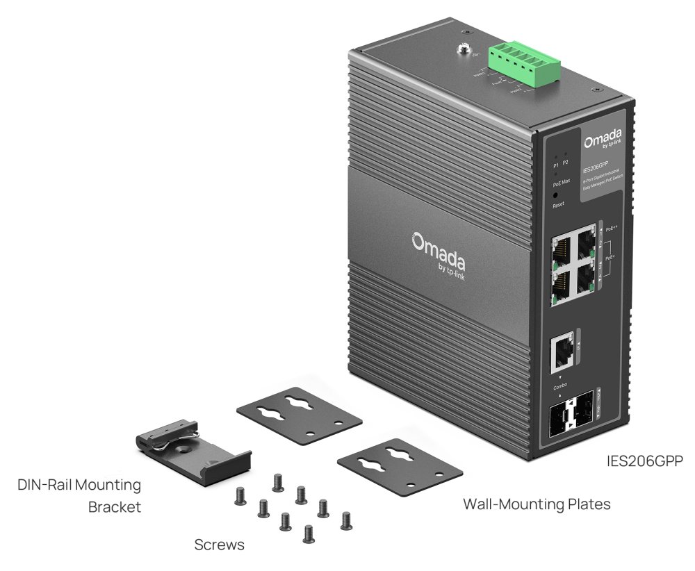 TP-Link IES206GPP - 6-portový Omada Industry PoE Switch, 1x GLAN PoE++, 3x GLAN PoE+, 1x SFP, 1x Combo Gigabit SFP