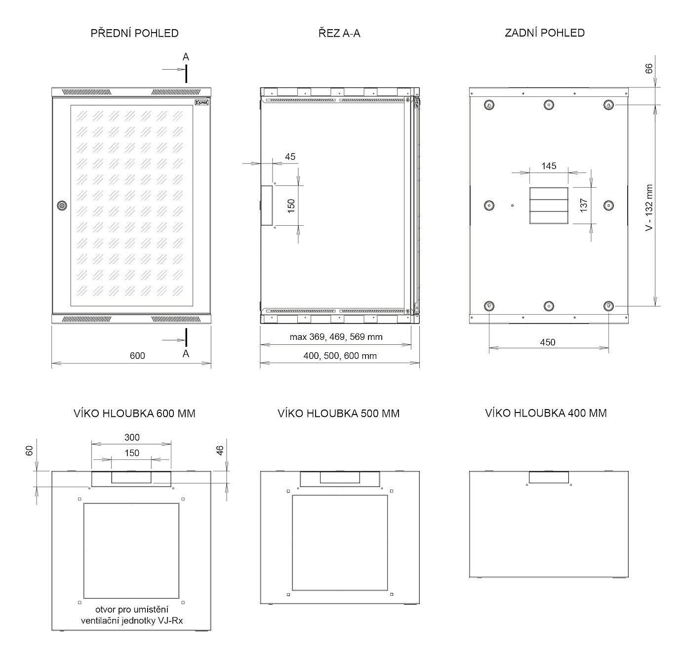 Solarix rozvaděč nástěnný SENSA 15U 500mm, dveře sklo, šedá RAL 7035, SENSA-15U-65-11-G
