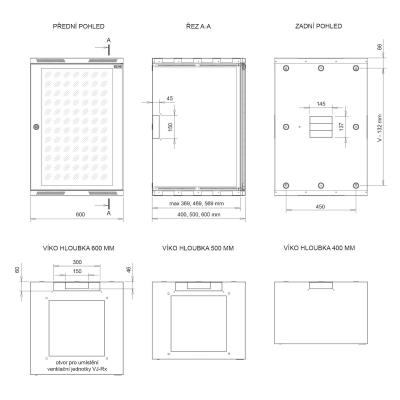 Solarix rozvaděč nástěnný SENSA 15U 500mm, dveře sklo, šedá RAL 7035, SENSA-15U-65-11-G