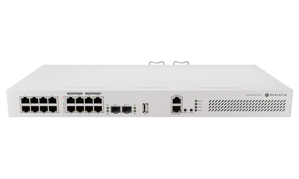MikroTik Switch/Router CRS418-8P-8G-2S+RM, 8x GbE, 8x GbE PoE+ (150 W), 2x SFP+, USB 3.0, RouterOS, L5, Rack