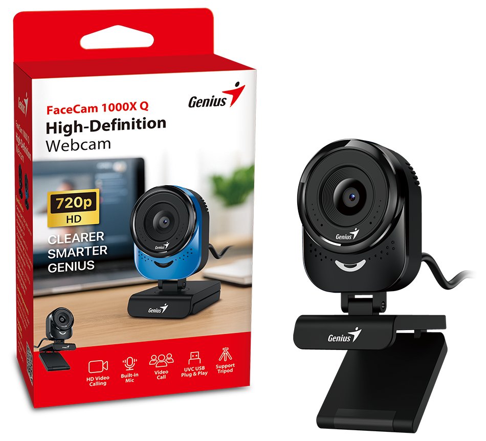 GENIUS FaceCam 1000X Q Black/ 720p HD/ 360° rotace/ 90° náklon/ USB 2.0/ UVC/ mikrofon/ černá