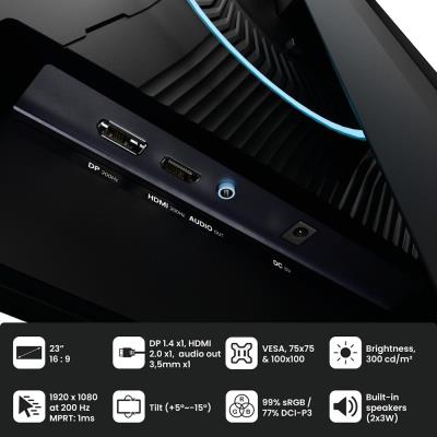 AROZZI NOVA herní monitor 23,8" 24T1K200 Black/ LED/ 1920x1080/ 200Hz/ IPS/ 1000:1/ 1ms/ HDMI/ DP/ černý