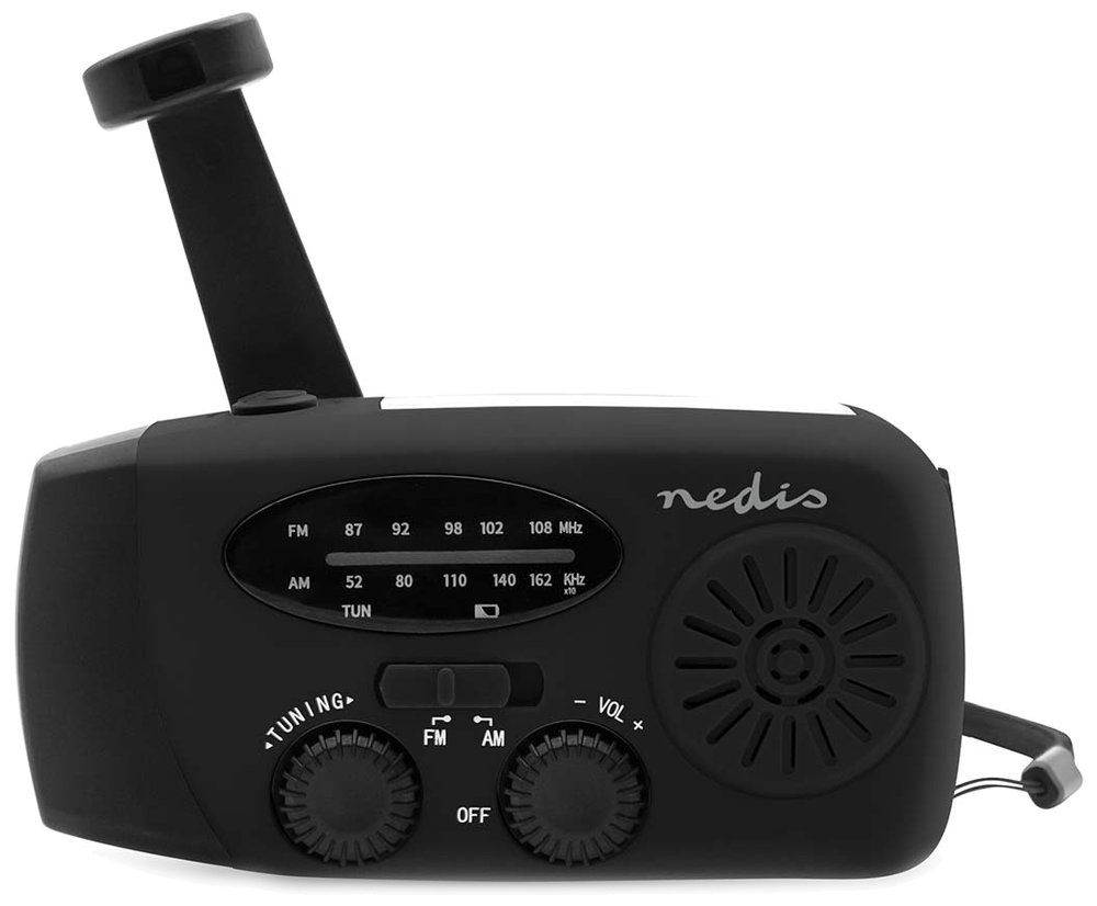 NEDIS přenosné nouzové rádio/ napájení z USB/ baterie 2000mAh/ AM/ FM/ funkce powerbanky/ USB-C/ černé